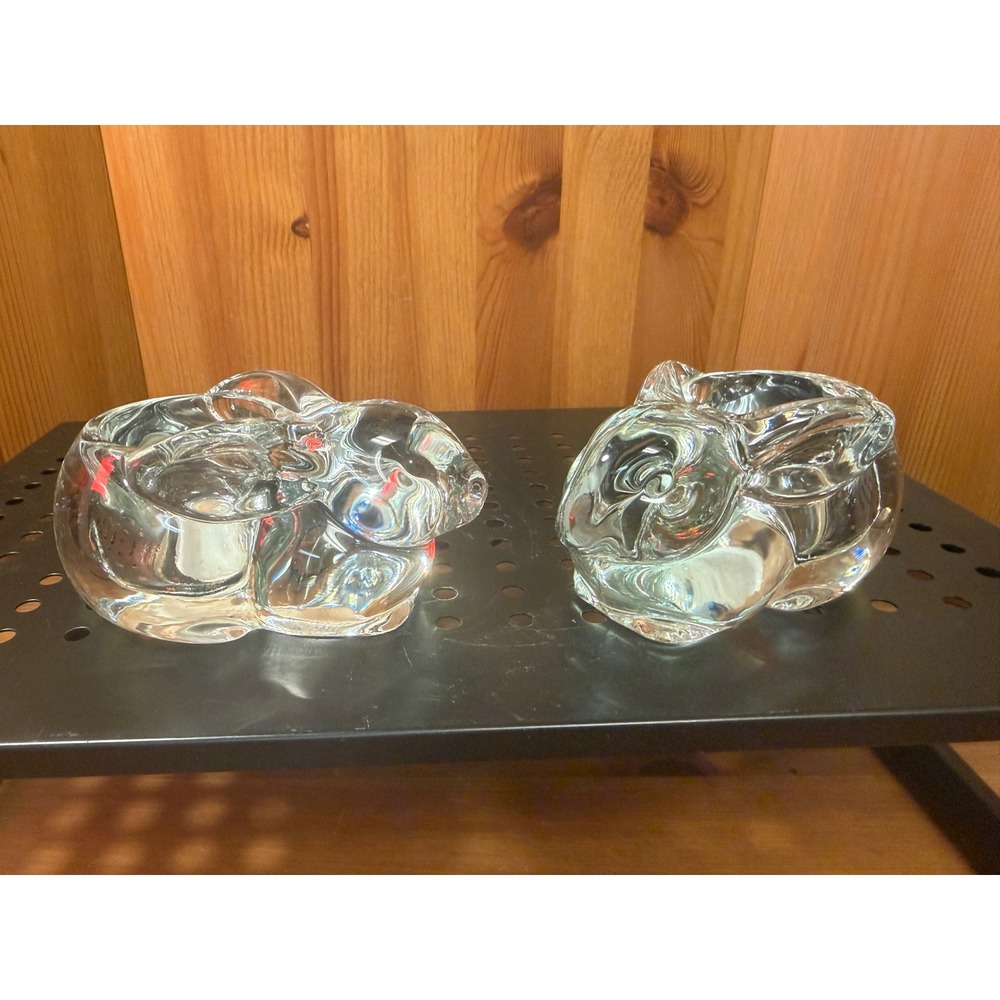 Pair Clear Glass Bunny Rabbit Votive Candle Holders Easter Decor 5" USA
